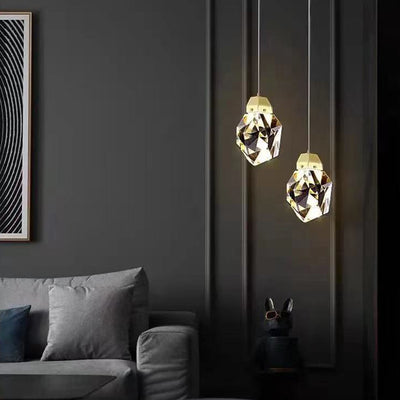 Lustre LED en laiton moderne de luxe en forme de diamant avec cristal pour salle à manger 