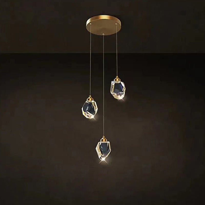 Moderne Luxus-Kronleuchter in Diamantform aus Messing und Kristall mit LED-Insellicht für Esszimmer 