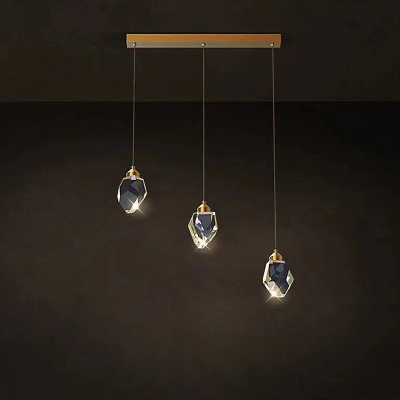 Moderne Luxus-Kronleuchter in Diamantform aus Messing und Kristall mit LED-Insellicht für Esszimmer 