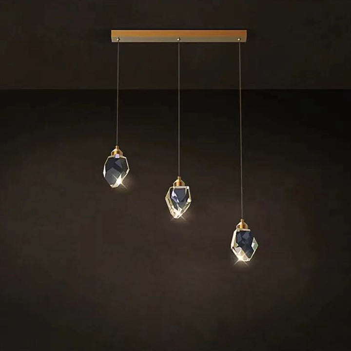 Moderne Luxus-Kronleuchter in Diamantform aus Messing und Kristall mit LED-Insellicht für Esszimmer 