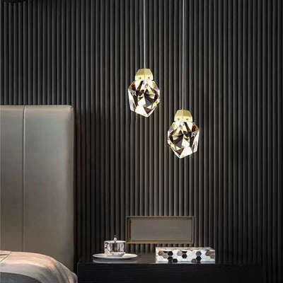 Lustre LED en laiton moderne de luxe en forme de diamant avec cristal pour salle à manger 