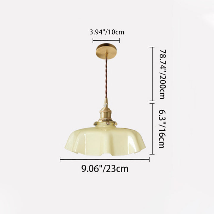 Lustre suspendu à 1 lumière en laiton vintage traditionnel avec verre en forme de pétale pour salle à manger 