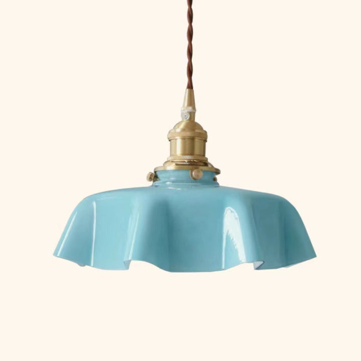 Lustre suspendu à 1 lumière en laiton vintage traditionnel avec verre en forme de pétale pour salle à manger 