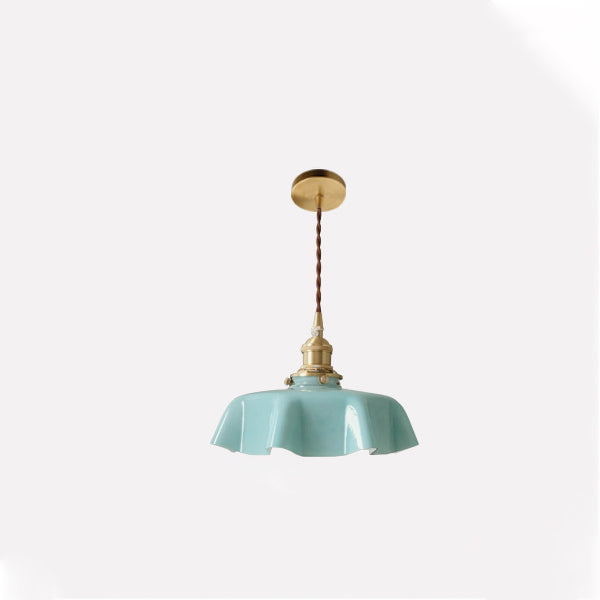 Lustre suspendu à 1 lumière en laiton vintage traditionnel avec verre en forme de pétale pour salle à manger 