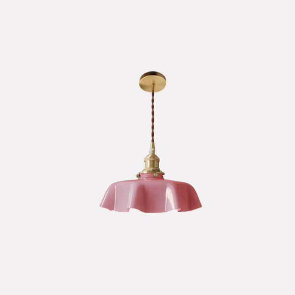 Lustre suspendu à 1 lumière en laiton vintage traditionnel avec verre en forme de pétale pour salle à manger 