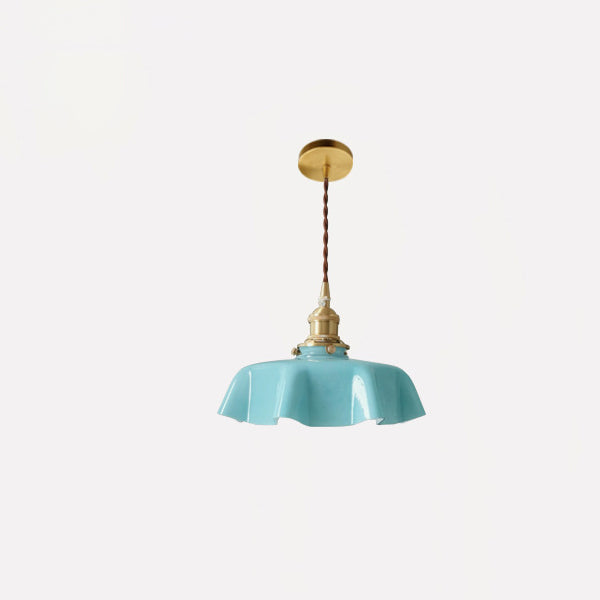Lustre suspendu à 1 lumière en laiton vintage traditionnel avec verre en forme de pétale pour salle à manger 