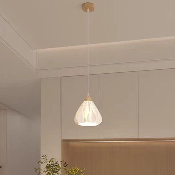 Suspension Luminaire 1 Lumière en Forme de Jupe à Pétales en Bois PLA Traditionnel Français pour Salon 