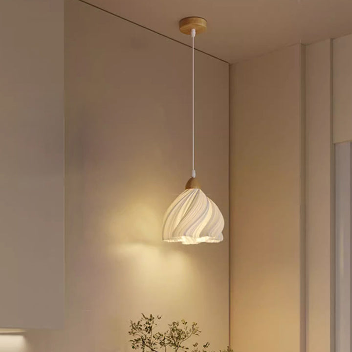 Suspension Luminaire 1 Lumière en Forme de Jupe à Pétales en Bois PLA Traditionnel Français pour Salon 