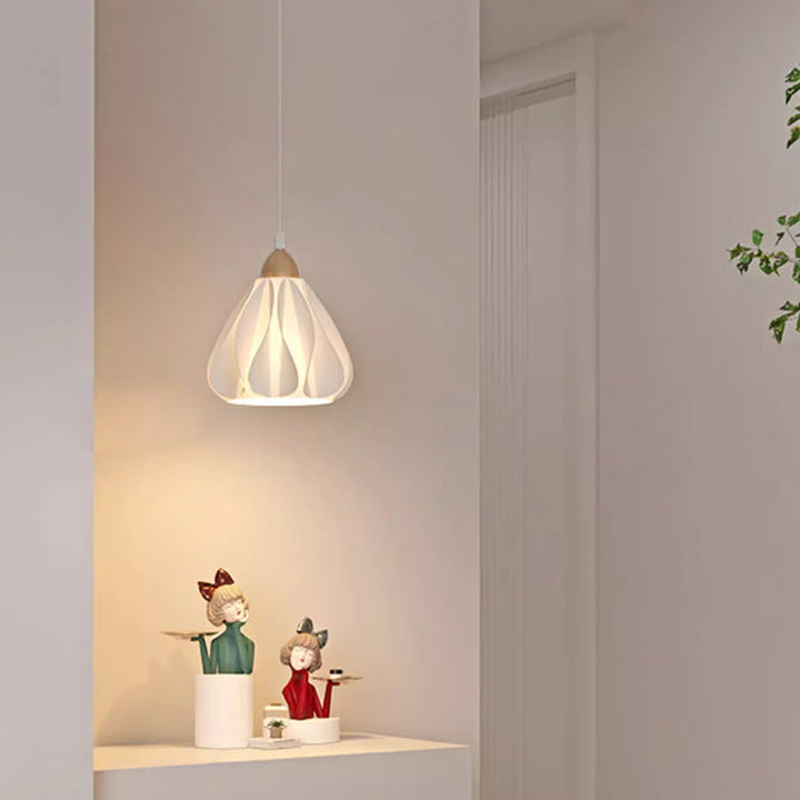 Suspension Luminaire 1 Lumière en Forme de Jupe à Pétales en Bois PLA Traditionnel Français pour Salon 
