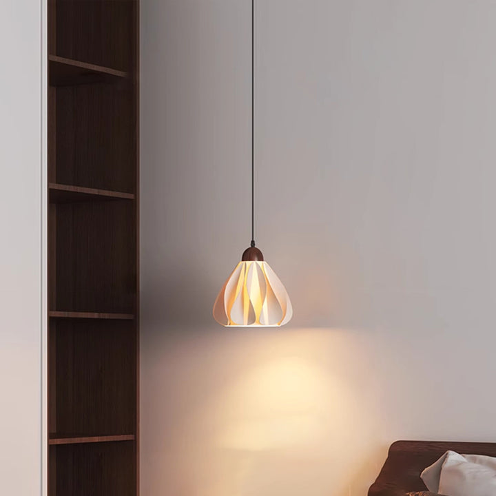 Suspension Luminaire 1 Lumière en Forme de Jupe à Pétales en Bois PLA Traditionnel Français pour Salon 