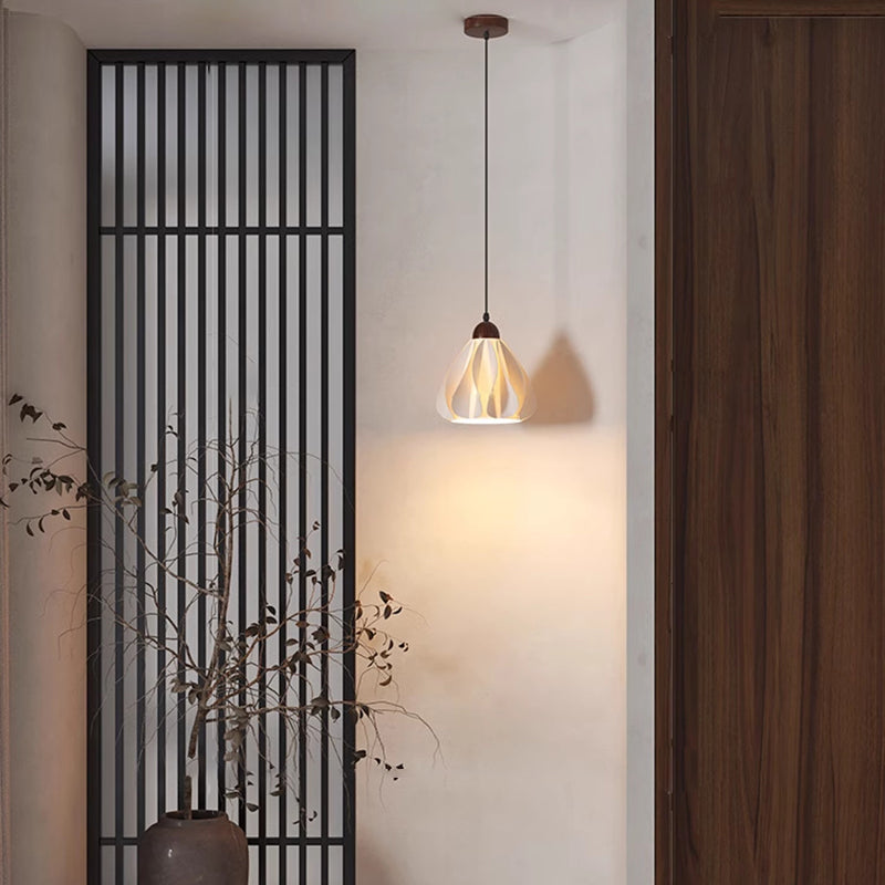 Suspension Luminaire 1 Lumière en Forme de Jupe à Pétales en Bois PLA Traditionnel Français pour Salon 