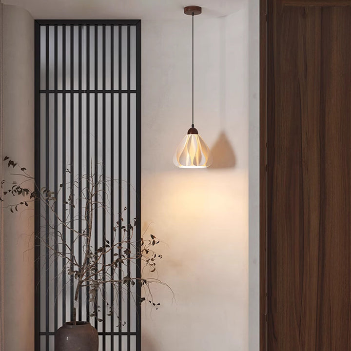 Suspension Luminaire 1 Lumière en Forme de Jupe à Pétales en Bois PLA Traditionnel Français pour Salon 
