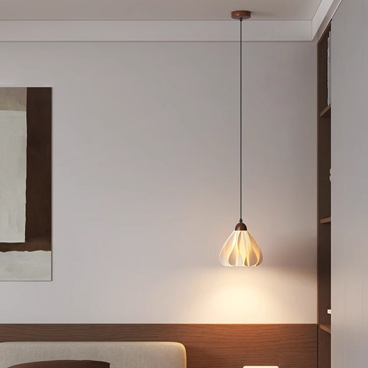 Suspension Luminaire 1 Lumière en Forme de Jupe à Pétales en Bois PLA Traditionnel Français pour Salon 