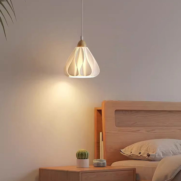 Lámpara colgante de 1 luz con forma de falda de pétalo de PLA de madera tradicional francesa para sala de estar 