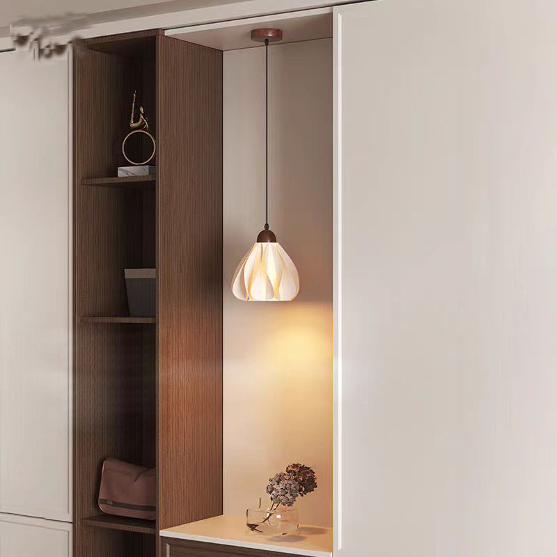 Suspension Luminaire 1 Lumière en Forme de Jupe à Pétales en Bois PLA Traditionnel Français pour Salon 