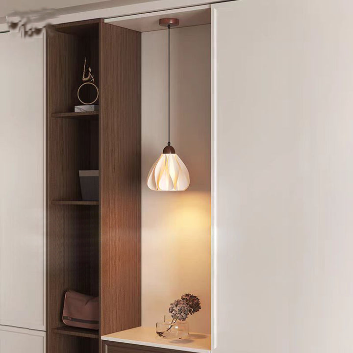 Suspension Luminaire 1 Lumière en Forme de Jupe à Pétales en Bois PLA Traditionnel Français pour Salon 