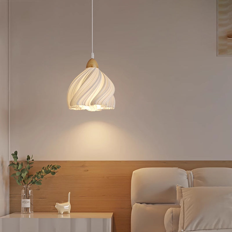 Suspension Luminaire 1 Lumière en Forme de Jupe à Pétales en Bois PLA Traditionnel Français pour Salon 