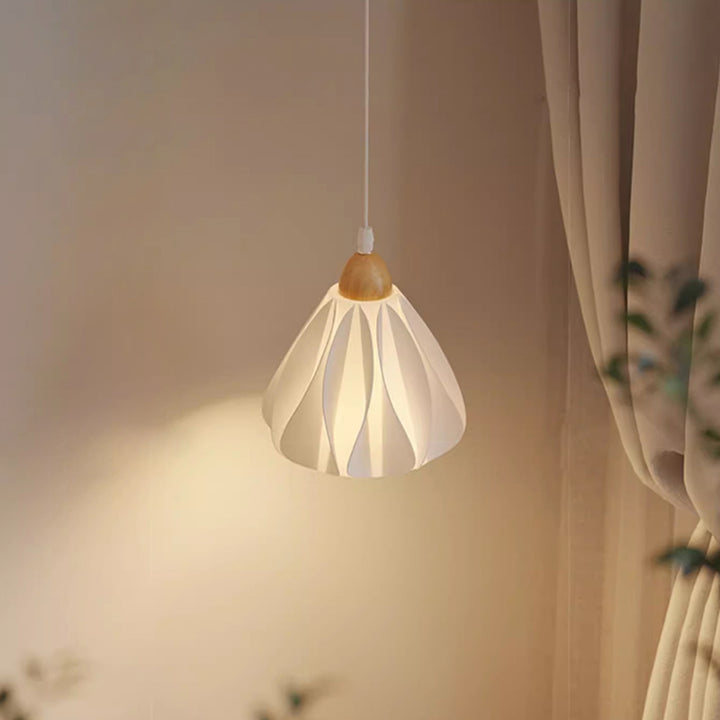 Suspension Luminaire 1 Lumière en Forme de Jupe à Pétales en Bois PLA Traditionnel Français pour Salon 