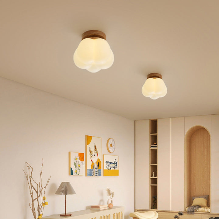 Luz de techo semiencastrada de 1 luz con base redonda de madera en forma de cúpula nórdica contemporánea para pasillo 