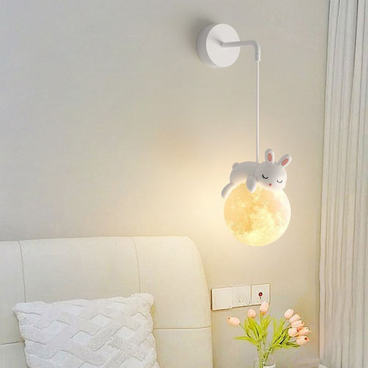 Applique murale contemporaine pour enfants créatifs Lapin Ours Animal en résine de fer PLA 1 lumière pour chambre 