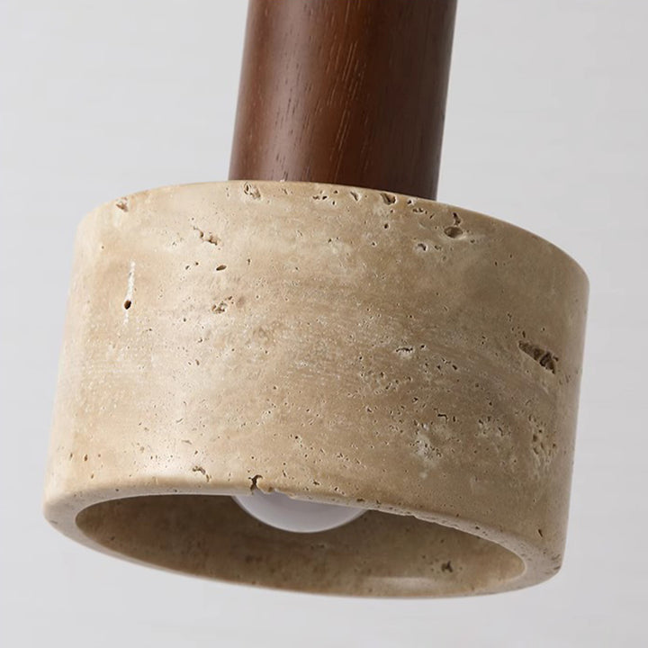 Traditionelle japanische gelbe Travertin-Holzkuppel Zylinder 1-Licht Pendelleuchte für Wohnzimmer 