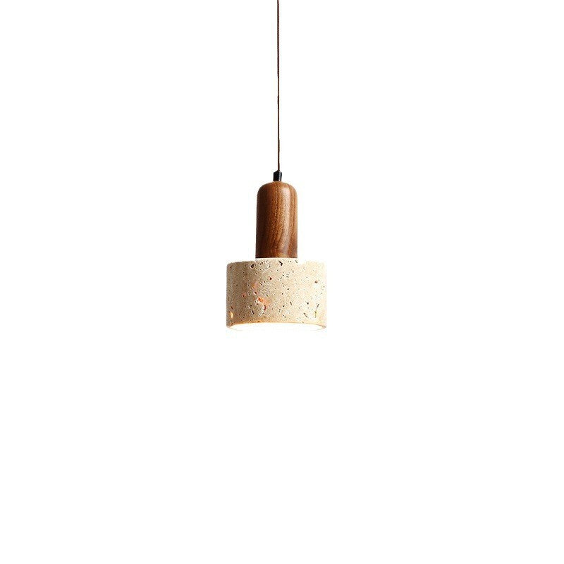 Traditionelle japanische gelbe Travertin-Holzkuppel Zylinder 1-Licht Pendelleuchte für Wohnzimmer 