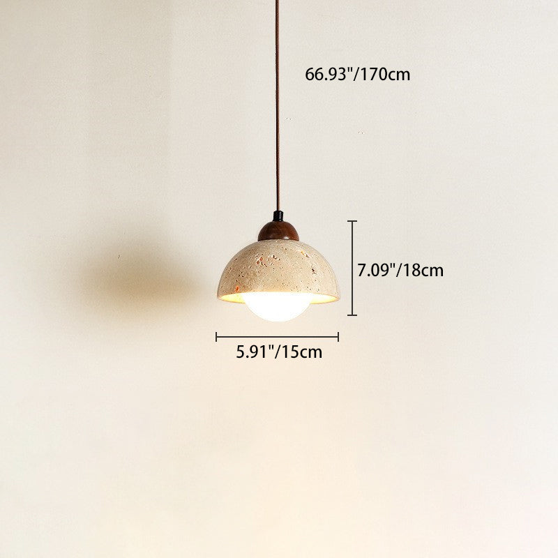 Traditionelle japanische gelbe Travertin-Holzkuppel Zylinder 1-Licht Pendelleuchte für Wohnzimmer 