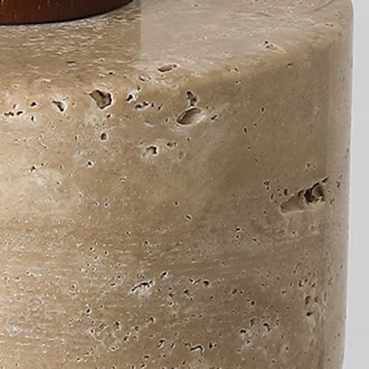 Traditionelle japanische gelbe Travertin-Holzkuppel Zylinder 1-Licht Pendelleuchte für Wohnzimmer 