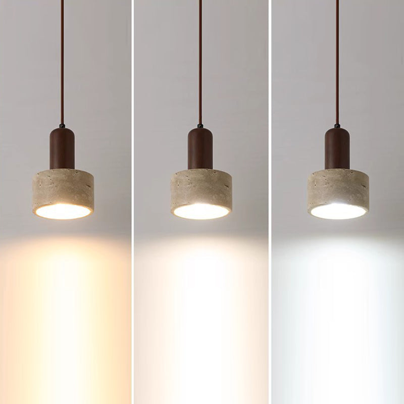 Traditionelle japanische gelbe Travertin-Holzkuppel Zylinder 1-Licht Pendelleuchte für Wohnzimmer 
