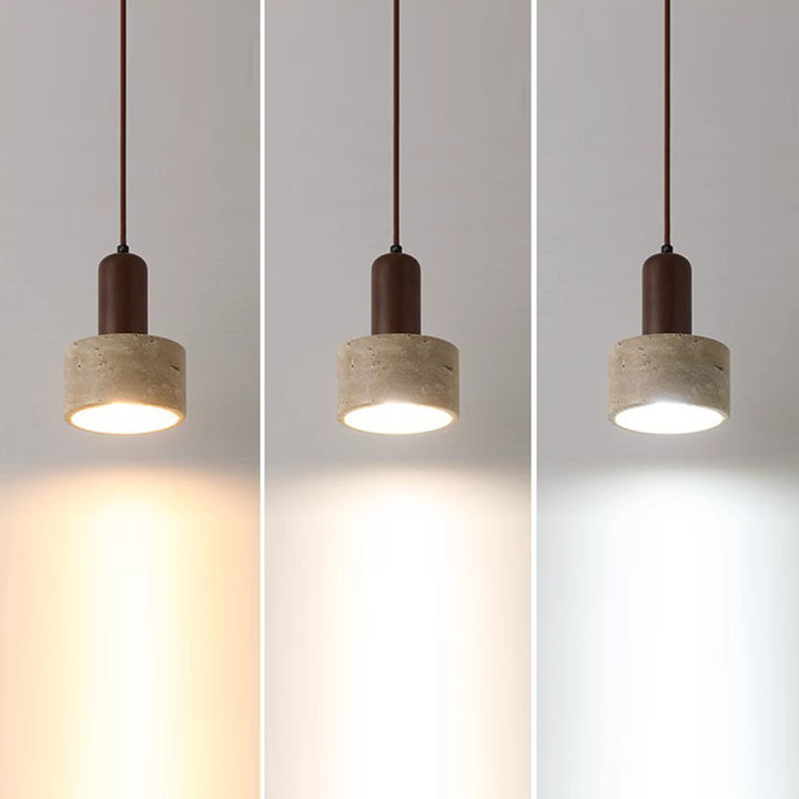 Traditionelle japanische gelbe Travertin-Holzkuppel Zylinder 1-Licht Pendelleuchte für Wohnzimmer 