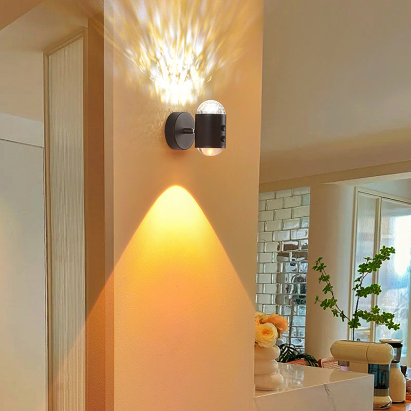 Lámpara de Aplique de Pared LED USB de Hierro Cilíndrico Minimalista Moderna para Pasillo con Amanecer y Atardecer 