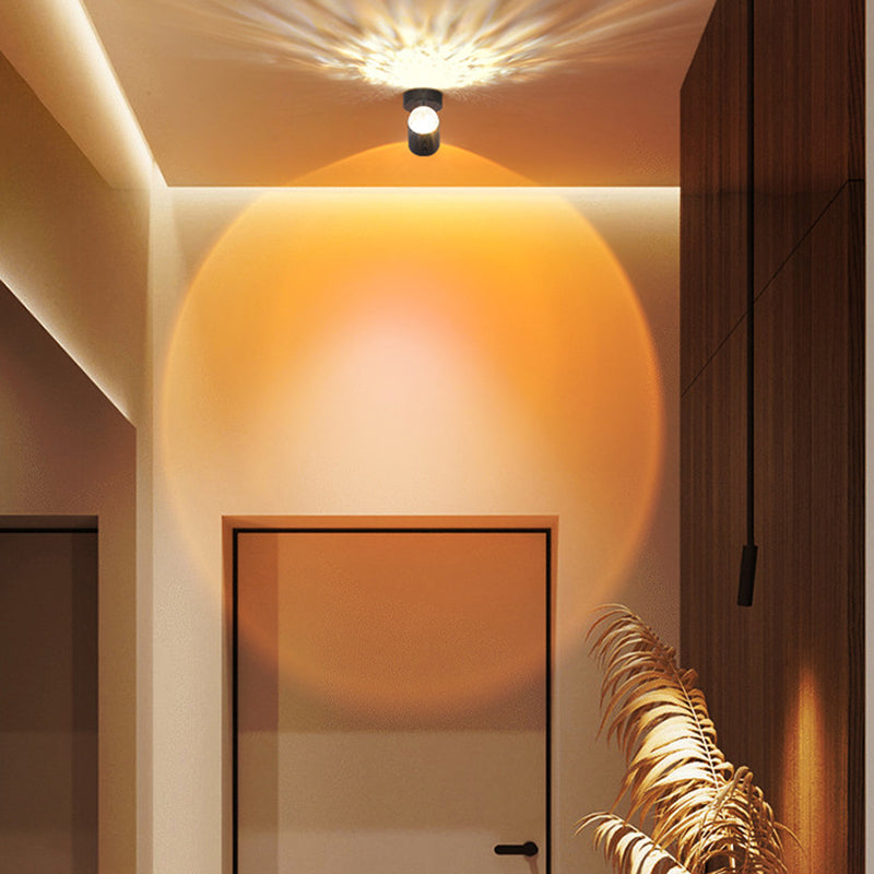 Lámpara de Aplique de Pared LED USB de Hierro Cilíndrico Minimalista Moderna para Pasillo con Amanecer y Atardecer 