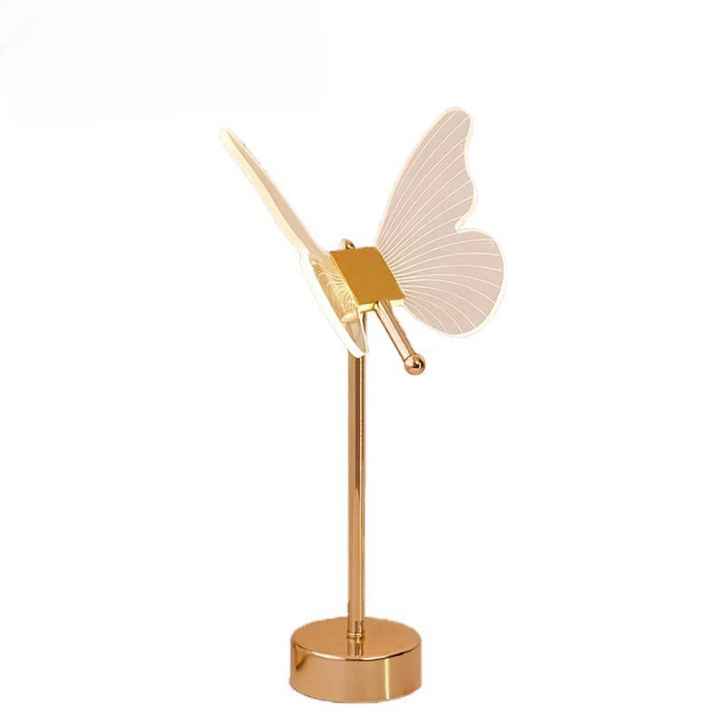 Zeitgenössische nordische USB-wiederaufladbare Schmetterlings-Eisen-Acryl-LED-Tischlampe für das Schlafzimmer 