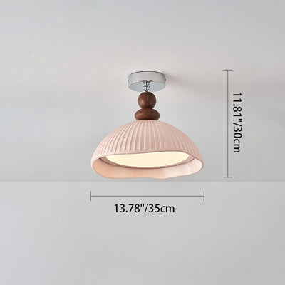 Traditional Vintage Iron Resin Stripe Dome Eggshell LED Semi-Flush Mount Ceiling Light For Living Room