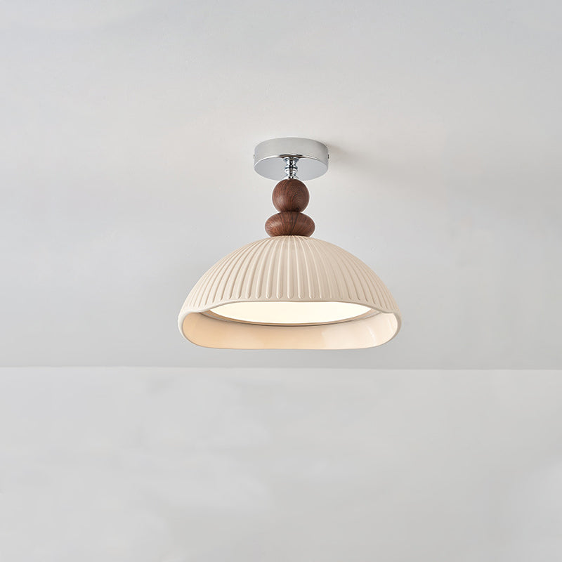 Traditional Vintage Iron Resin Stripe Dome Eggshell LED Semi-Flush Mount Ceiling Light For Living Room
