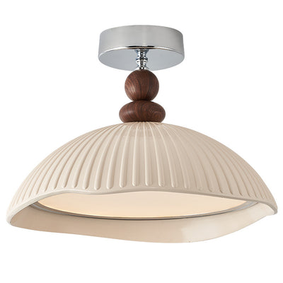Traditional Vintage Iron Resin Stripe Dome Eggshell LED Semi-Flush Mount Ceiling Light For Living Room