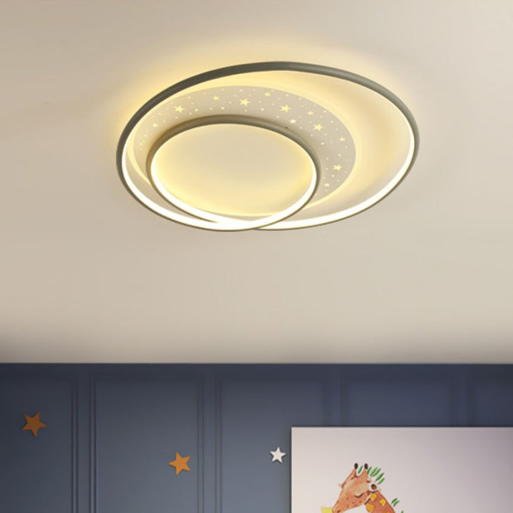 現代的な北欧の鉄シリコーンアクリルコンボラウンドスターLEDフラッシュマウント天井ライト寝室用 