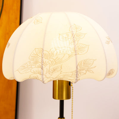 Traditional Vintage Iron Fabric Dome Leaves Pattern 1-Light Table Lamp For Bedroom