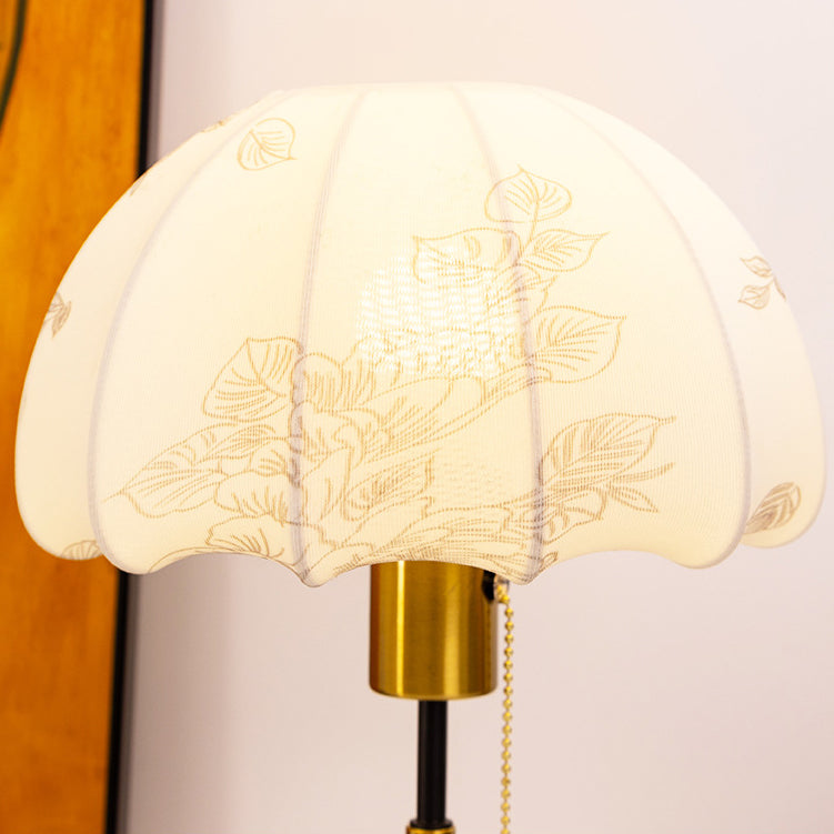 Traditional Vintage Iron Fabric Dome Leaves Pattern 1-Light Table Lamp For Bedroom