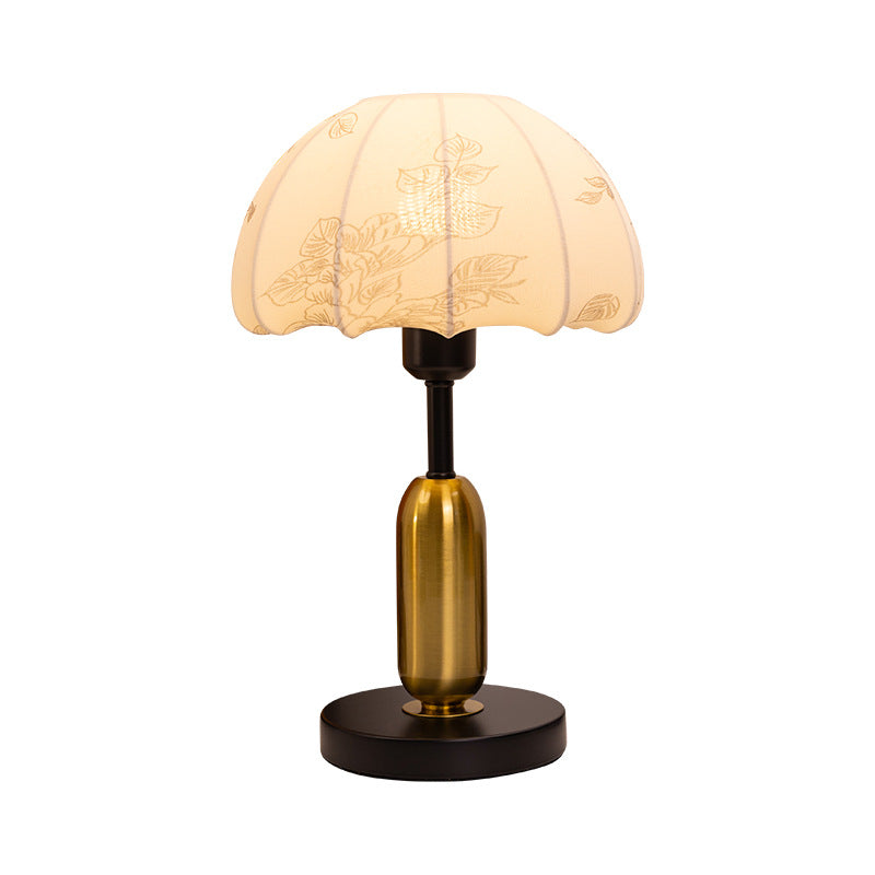 Traditional Vintage Iron Fabric Dome Leaves Pattern 1-Light Table Lamp For Bedroom