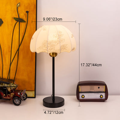 Traditional Vintage Iron Fabric Dome Leaves Pattern 1-Light Table Lamp For Bedroom