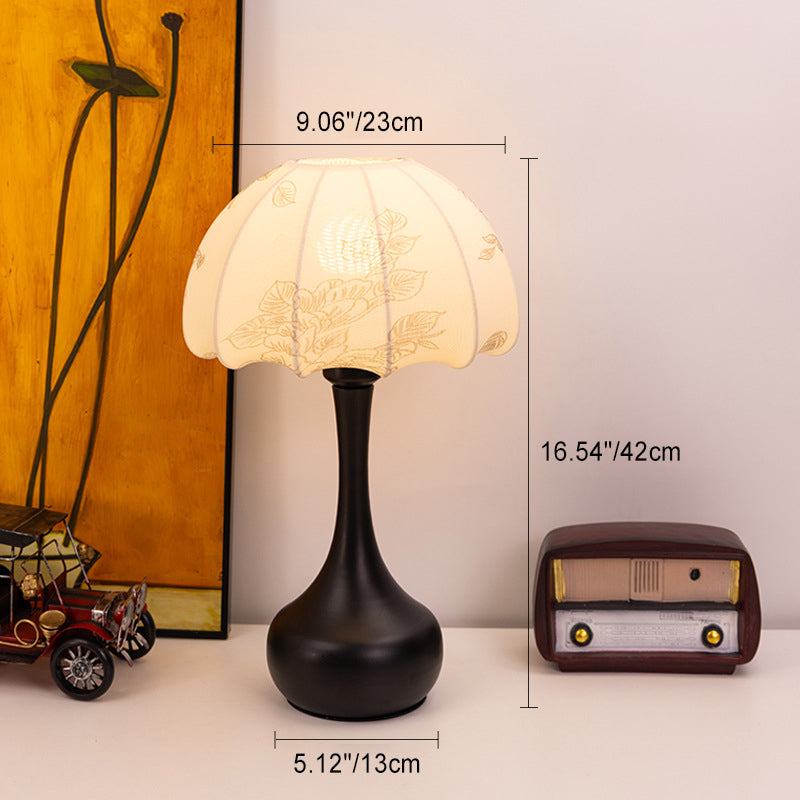 Traditional Vintage Iron Fabric Dome Leaves Pattern 1-Light Table Lamp For Bedroom