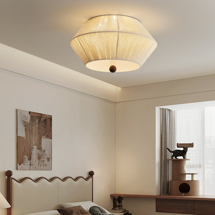 Plafonnier à trois lumières en forme de soucoupe volante en corde de chanvre en bois traditionnel français pour chambre 