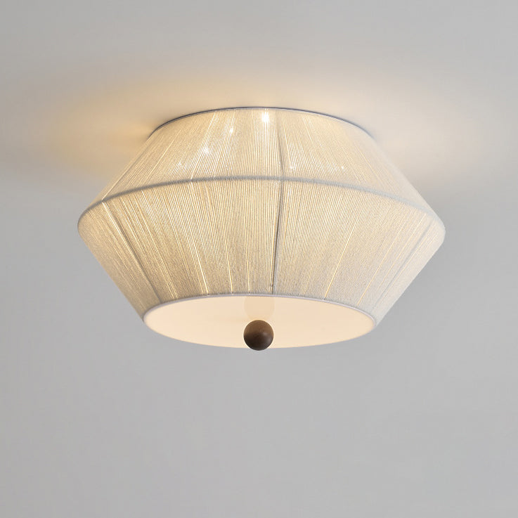 Traditionelle französische Holz-Hanfseil-Fliegende Untertasse 3-Licht Deckenleuchte für das Schlafzimmer 