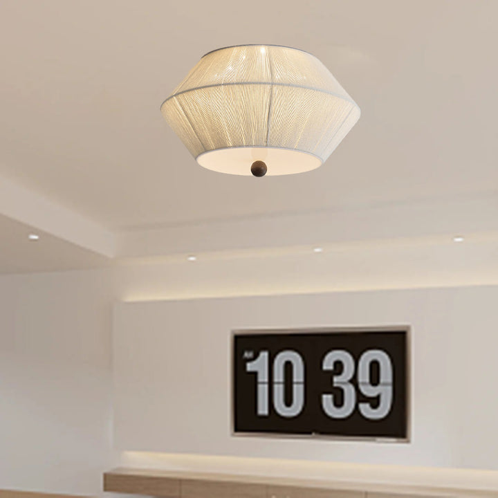Plafonnier à trois lumières en forme de soucoupe volante en corde de chanvre en bois traditionnel français pour chambre 