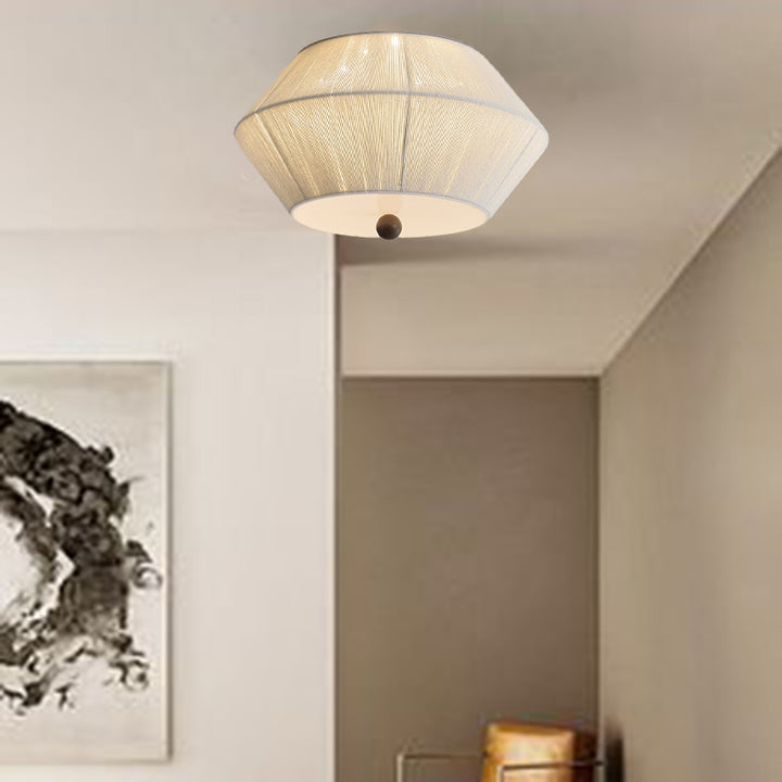Plafonnier à trois lumières en forme de soucoupe volante en corde de chanvre en bois traditionnel français pour chambre 