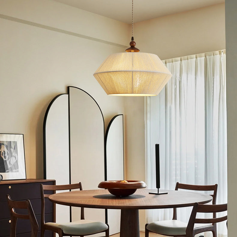 Traditionelle französische Holz-Hanfseil-Fliegende Untertasse 3-Licht-Pendelleuchte für Wohnzimmer 