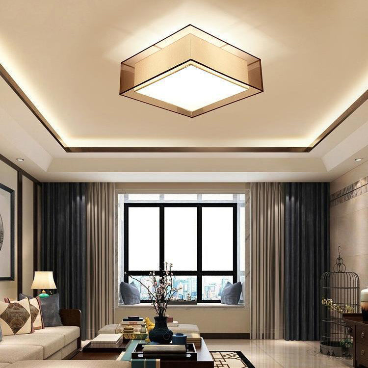 Plafonnier à montage encastré en fer avec motif de fleurs rondes carrées chinoises traditionnelles, tissu 3/5 lumières pour chambre à coucher 