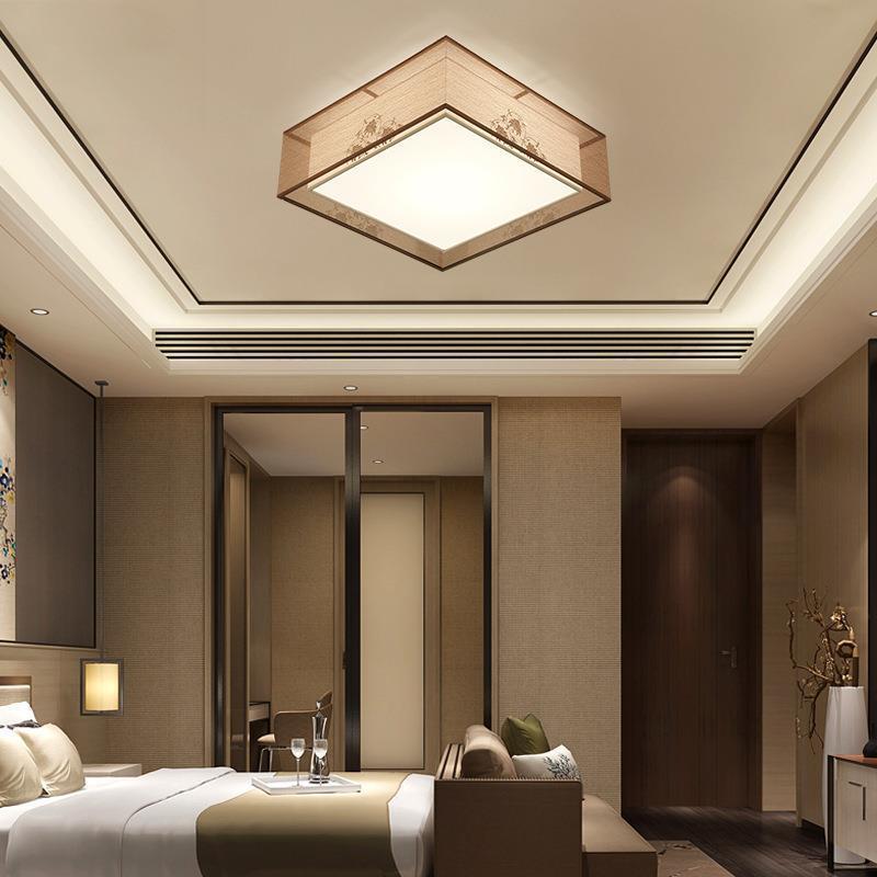 Plafonnier à montage encastré en fer avec motif de fleurs rondes carrées chinoises traditionnelles, tissu 3/5 lumières pour chambre à coucher 