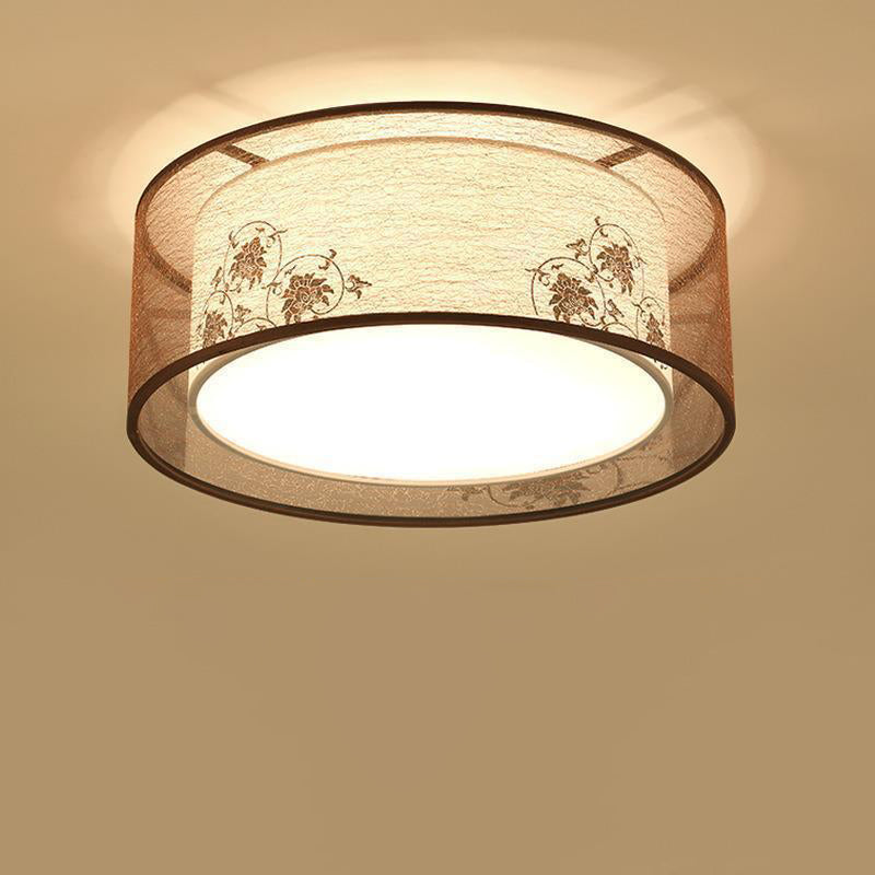 Plafonnier à montage encastré en fer avec motif de fleurs rondes carrées chinoises traditionnelles, tissu 3/5 lumières pour chambre à coucher 